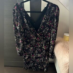 Navy Floral Dress Long sleeve, Tight bottom